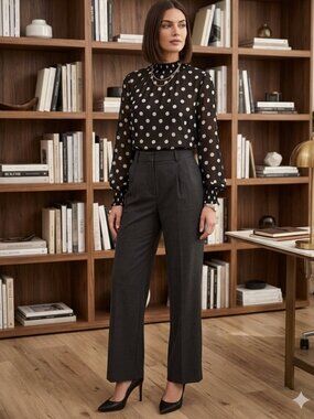 Torrid Black White Polka Dot Chiffon Smocked Mock Neck Blouse 0 / L